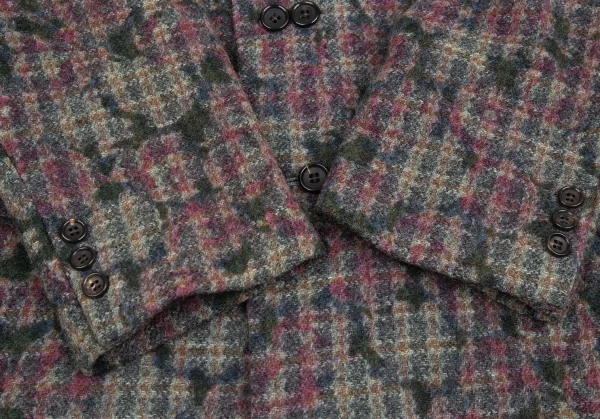 コムデギャルソンオムプリュスCOMME des GARCONS HOMME PLUS ダブルボタンフラワープリントツィードジャケット グレーM K-85410_006