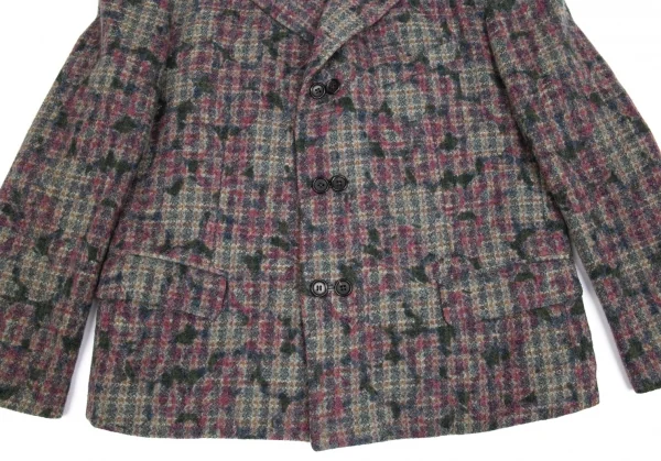 コムデギャルソンオムプリュスCOMME des GARCONS HOMME PLUS ダブルボタンフラワープリントツィードジャケット グレーM K-85410_008