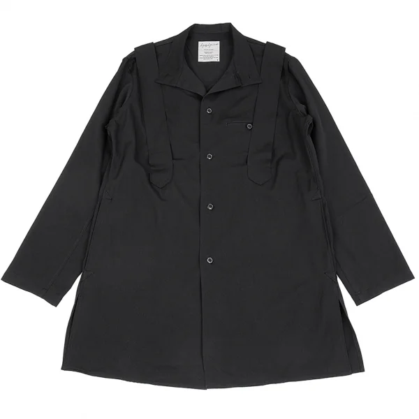ヨウジヤマモト プールオムYohji Yamamoto POUR HOMME バンテージデザインウールギャバロングシャツジャケット 黒3 K-85458_001