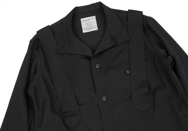 ヨウジヤマモト プールオムYohji Yamamoto POUR HOMME バンテージデザインウールギャバロングシャツジャケット 黒3 K-85458_002