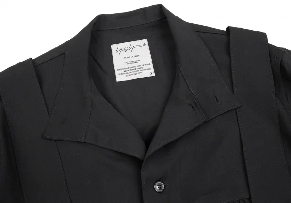 ヨウジヤマモト プールオムYohji Yamamoto POUR HOMME バンテージデザインウールギャバロングシャツジャケット 黒3 K-85458_003