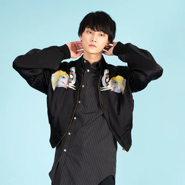 ヨウジヤマモト プールオムYohji Yamamoto POUR HOMMEJEPANGガネーシャ刺繍シルクスカジャン 黒M K-85463_019