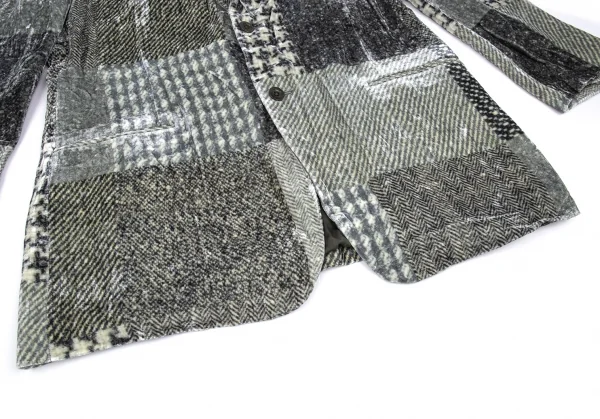新品!ヨウジヤマモト プールオムYohji Yamamoto POUR HOMME シルクベロアパッチワーク柄2Bジャケット グレーカーキ5 K-85465_006