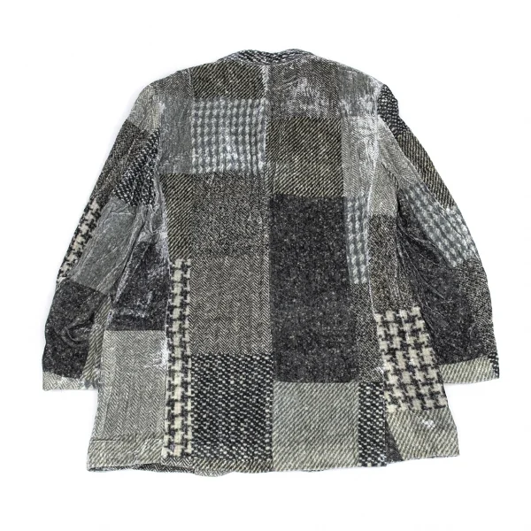 新品!ヨウジヤマモト プールオムYohji Yamamoto POUR HOMME シルクベロアパッチワーク柄2Bジャケット グレーカーキ5 K-85465_009