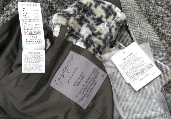 新品!ヨウジヤマモト プールオムYohji Yamamoto POUR HOMME シルクベロアパッチワーク柄2Bジャケット グレーカーキ5 K-85465_013