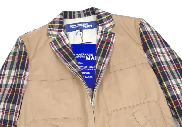 新品!ジュンヤワタナベマン コムデギャルソンJUNYA WATANABE MAN COMME des GARCONS 綿無地チェック柄ジップジャケット ベージュ紺S K-85508_002
