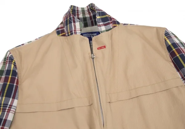 新品!ジュンヤワタナベマン コムデギャルソンJUNYA WATANABE MAN COMME des GARCONS 綿無地チェック柄ジップジャケット ベージュ紺S K-85508_004