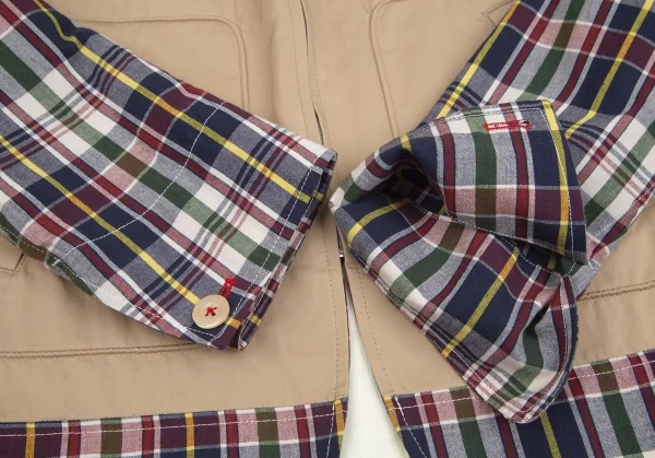 新品!ジュンヤワタナベマン コムデギャルソンJUNYA WATANABE MAN COMME des GARCONS 綿無地チェック柄ジップジャケット ベージュ紺S K-85508_006