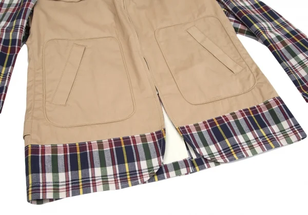 新品!ジュンヤワタナベマン コムデギャルソンJUNYA WATANABE MAN COMME des GARCONS 綿無地チェック柄ジップジャケット ベージュ紺S K-85508_007