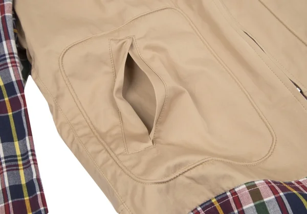 新品!ジュンヤワタナベマン コムデギャルソンJUNYA WATANABE MAN COMME des GARCONS 綿無地チェック柄ジップジャケット ベージュ紺S K-85508_008