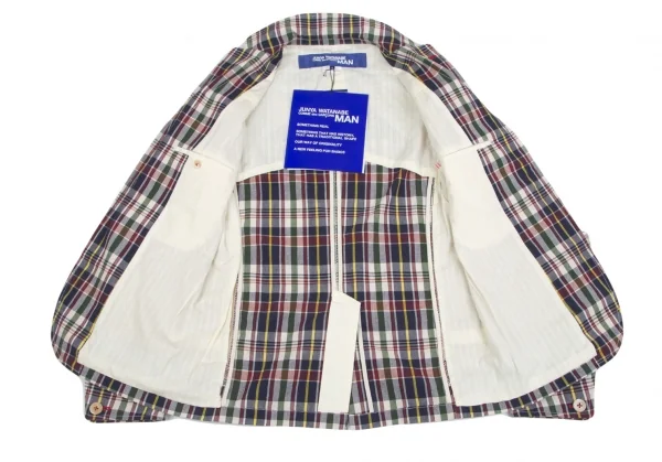 新品!ジュンヤワタナベマン コムデギャルソンJUNYA WATANABE MAN COMME des GARCONS 綿無地チェック柄ジップジャケット ベージュ紺S K-85508_009