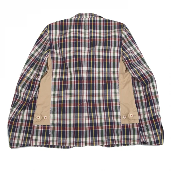 新品!ジュンヤワタナベマン コムデギャルソンJUNYA WATANABE MAN COMME des GARCONS 綿無地チェック柄ジップジャケット ベージュ紺S K-85508_010