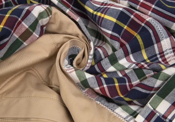 新品!ジュンヤワタナベマン コムデギャルソンJUNYA WATANABE MAN COMME des GARCONS 綿無地チェック柄ジップジャケット ベージュ紺S K-85508_013