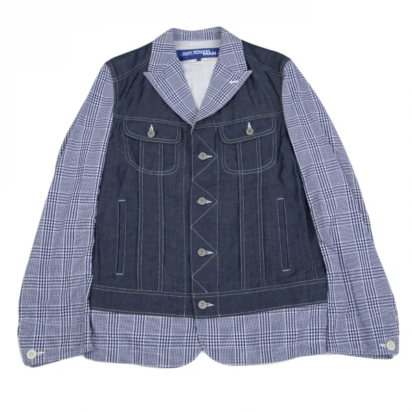 新品!ジュンヤワタナベマン コムデギャルソンJUNYA WATANABE MAN COMME des GARCONS Gジャンデニム切替チェックジャケット 紺白S K-85512_001