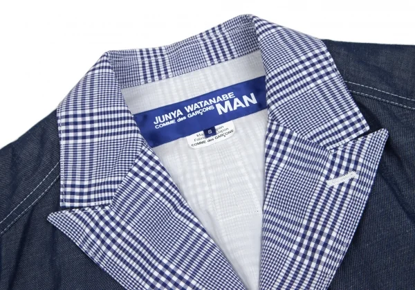 新品!ジュンヤワタナベマン コムデギャルソンJUNYA WATANABE MAN COMME des GARCONS Gジャンデニム切替チェックジャケット 紺白S K-85512_003