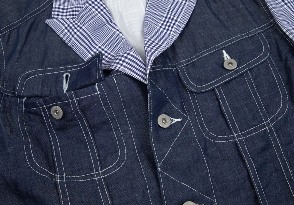 新品!ジュンヤワタナベマン コムデギャルソンJUNYA WATANABE MAN COMME des GARCONS Gジャンデニム切替チェックジャケット 紺白S K-85512_005