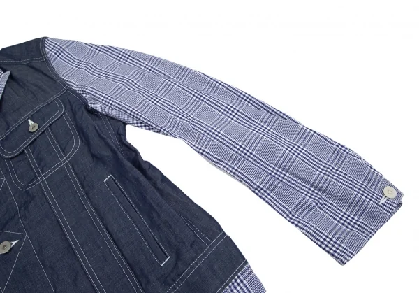 新品!ジュンヤワタナベマン コムデギャルソンJUNYA WATANABE MAN COMME des GARCONS Gジャンデニム切替チェックジャケット 紺白S K-85512_006
