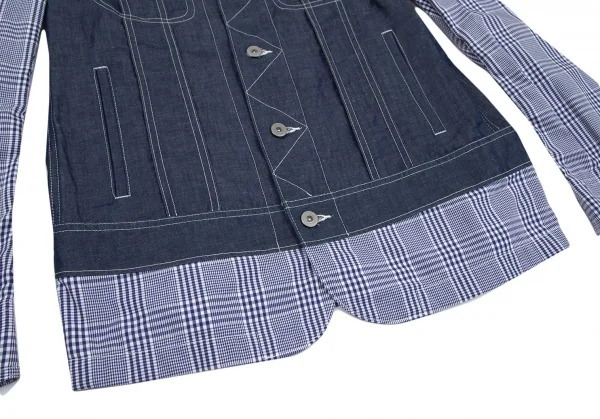 新品!ジュンヤワタナベマン コムデギャルソンJUNYA WATANABE MAN COMME des GARCONS Gジャンデニム切替チェックジャケット 紺白S K-85512_008