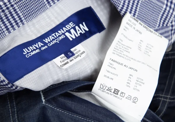 新品!ジュンヤワタナベマン コムデギャルソンJUNYA WATANABE MAN COMME des GARCONS Gジャンデニム切替チェックジャケット 紺白S K-85512_015