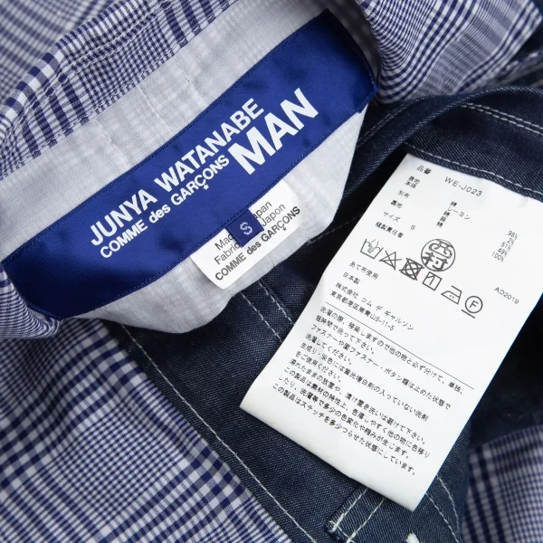 新品!ジュンヤワタナベマン コムデギャルソンJUNYA WATANABE MAN COMME des GARCONS Gジャンデニム切替チェックジャケット 紺白S K-85512_016