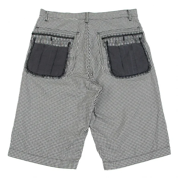 コムデギャルソン オムプリュスCOMME des GARCONS HOMME PLUS パッチポケットギンガムチャックハーフパンツ 黒白S K-85537_001