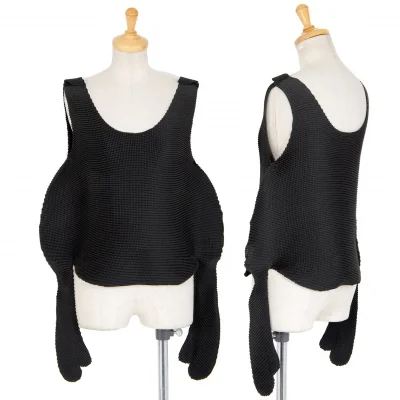 イッセイミヤケミーISSEY MIYAKE me ブロックプリーツ裾デザインノースリーブ 黒