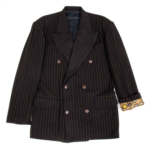 ジャンポールゴルチエ オムJean Paul GAULTIER HOMME ウールポリストライプダブルジャケット 黒48 K-85580_001