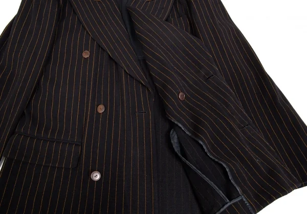 ジャンポールゴルチエ オムJean Paul GAULTIER HOMME ウールポリストライプダブルジャケット 黒48 K-85580_010