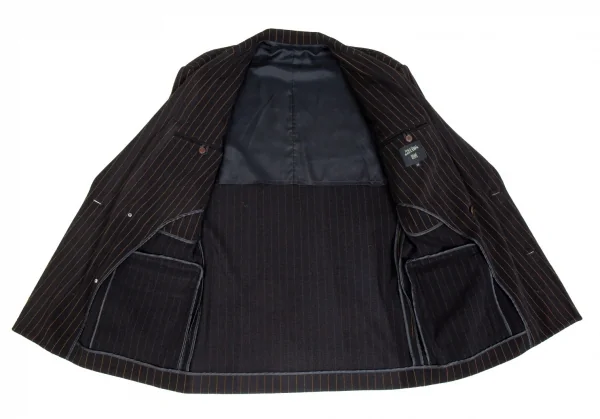 ジャンポールゴルチエ オムJean Paul GAULTIER HOMME ウールポリストライプダブルジャケット 黒48 K-85580_011