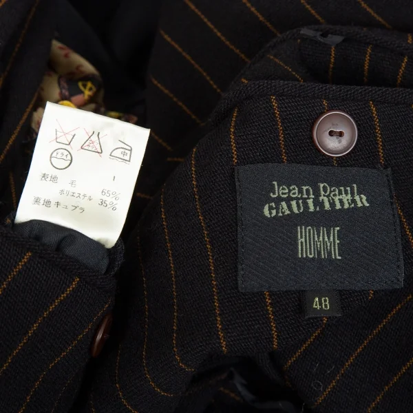 ジャンポールゴルチエ オムJean Paul GAULTIER HOMME ウールポリストライプダブルジャケット 黒48 K-85580_016