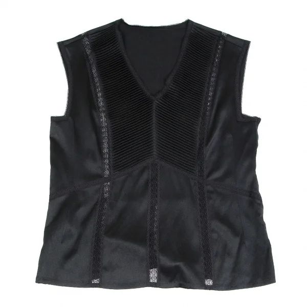 ヨシエイナバyoshie inaba ピンタックレーステープ切替シルクノースリーブ 黒9 K-85606_002