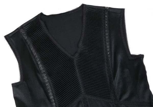 ヨシエイナバyoshie inaba ピンタックレーステープ切替シルクノースリーブ 黒9 K-85606_003