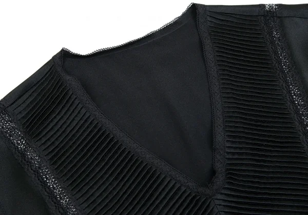 ヨシエイナバyoshie inaba ピンタックレーステープ切替シルクノースリーブ 黒9 K-85606_004