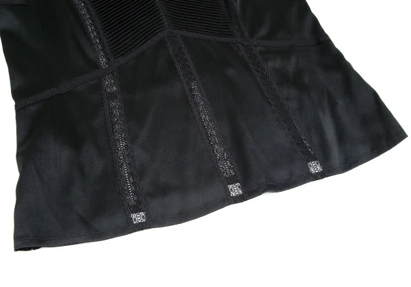 ヨシエイナバyoshie inaba ピンタックレーステープ切替シルクノースリーブ 黒9 K-85606_006