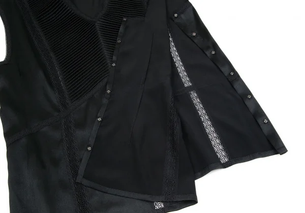 ヨシエイナバyoshie inaba ピンタックレーステープ切替シルクノースリーブ 黒9 K-85606_007