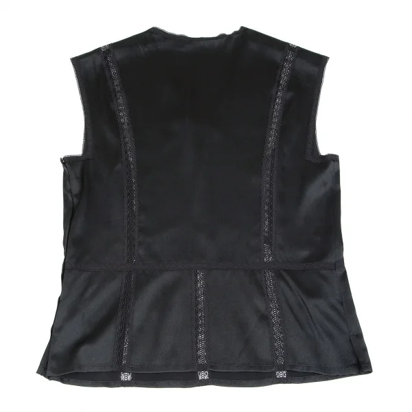 ヨシエイナバyoshie inaba ピンタックレーステープ切替シルクノースリーブ 黒9 K-85606_009