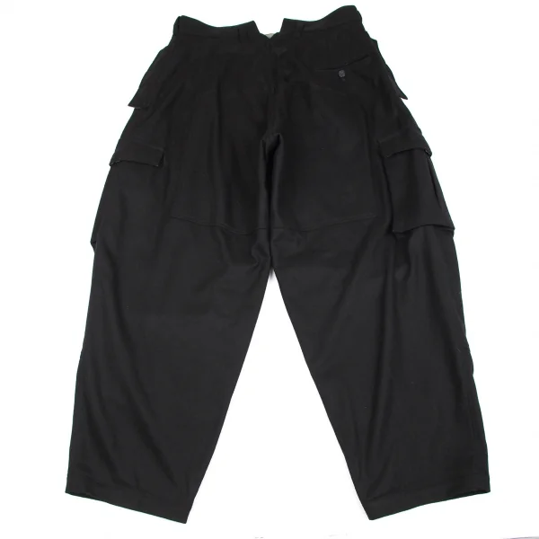 ヨウジヤマモト プールオムYohji Yamamoto POUR HOMME サスペンダーフラノウールカーゴパンツ 黒L K-85706_014