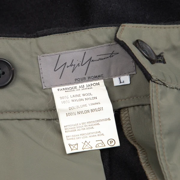 ヨウジヤマモト プールオムYohji Yamamoto POUR HOMME サスペンダーフラノウールカーゴパンツ 黒L K-85706_019