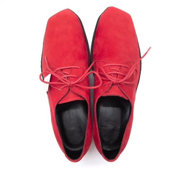 ヨウジヤマモト プールオムYohji Yamamoto POUR HOMME ヌバック厚底ラバーソールシューズ 赤5(28位) K-85727_011
