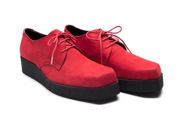 ヨウジヤマモト プールオムYohji Yamamoto POUR HOMME ヌバック厚底ラバーソールシューズ 赤5(28位) K-85727_005