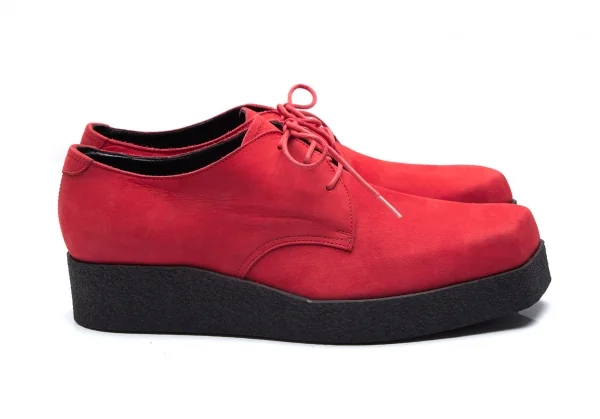 ヨウジヤマモト プールオムYohji Yamamoto POUR HOMME ヌバック厚底ラバーソールシューズ 赤5(28位) K-85727_007