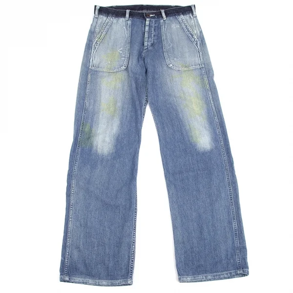 ヨウジヤマモト プールオムYohji Yamamoto POUR HOMME スポテッドホースウエスト切替ペイント加工ポケットデザインデニム