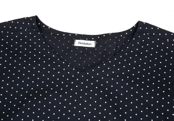 プランテーションPlantation ピンドットプリントリネン布帛Tシャツ 紺M K-85828_003