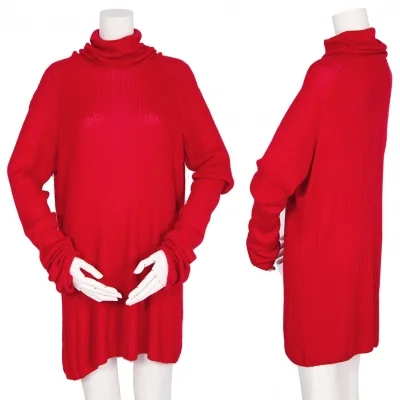 ラグネキカス フォー ヨウジヤマモト RAGNE KIKAS for Yohji Yamamoto レーヨンシルクタートルネックリブニット 赤