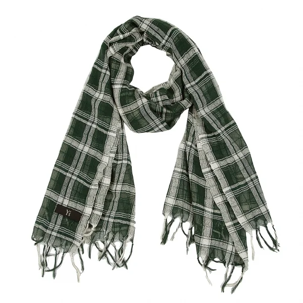 ワイズY's シースルーチェックフリンジストール 緑 K-85952_001