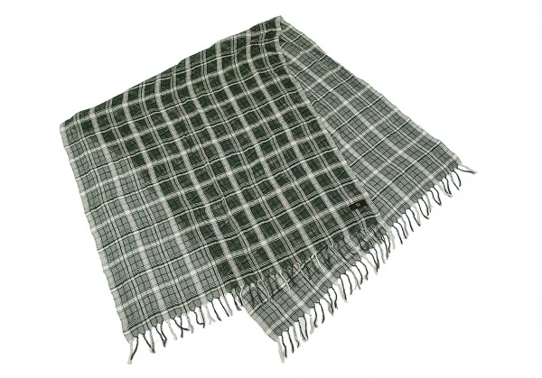 ワイズY's シースルーチェックフリンジストール 緑 K-85952_002