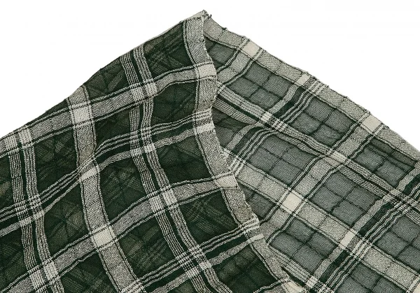 ワイズY's シースルーチェックフリンジストール 緑 K-85952_003