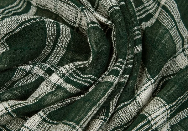 ワイズY's シースルーチェックフリンジストール 緑 K-85952_006