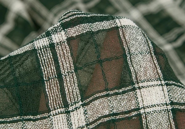 ワイズY's シースルーチェックフリンジストール 緑 K-85952_007