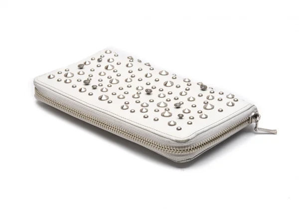 ワイズY's スタッズ装飾ラウンドジップ長財布 白 K-85963_004